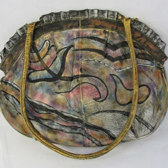 Botary Handbags - Botary Vintage Hand Painted Hobo Leather Handbag